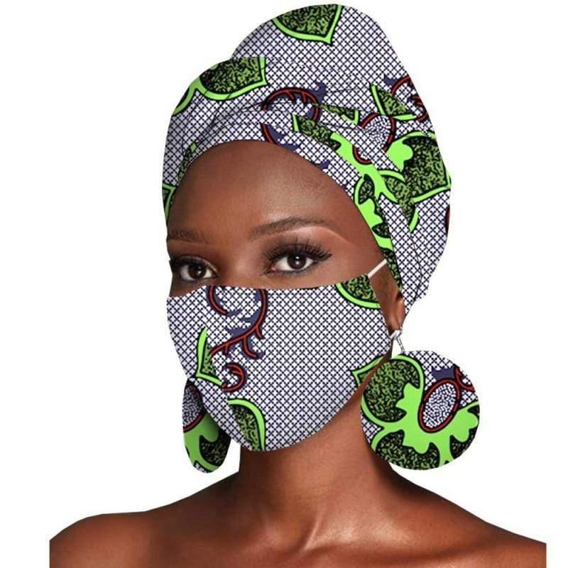 ezy2find women's hats U Women's Featured Three-Piece Set Of Cotton Batik Print Headscarf Earrings