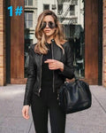 ezy2find women's jacket 1 Black 6036 / XL Ladies pu leather jacket solid color zipper self-cultivation lapel punk short motorcycle jacket2021spring and autumn fashion new