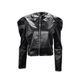 ezy2find women's jacket black 20281 / L Ladies pu leather jacket solid color zipper self-cultivation lapel punk short motorcycle jacket2021spring and autumn fashion new