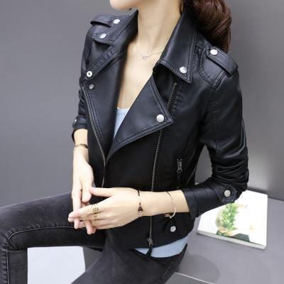 ezy2find women's leather jackets Black / L pu locomotive leather ladies short