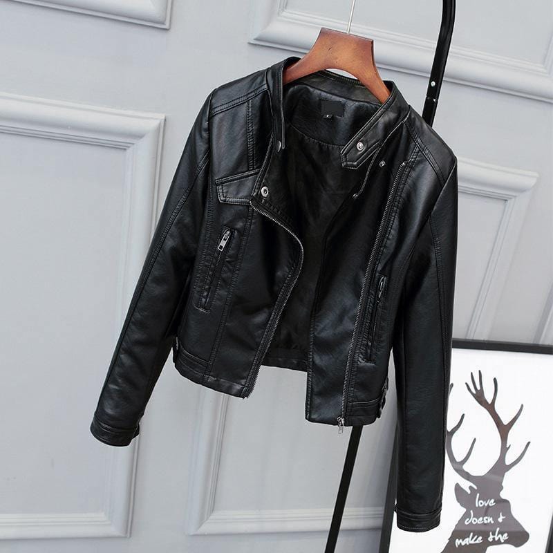 ezy2find women's leather jackets Black / L Women's short leather jacket for new motorcycle