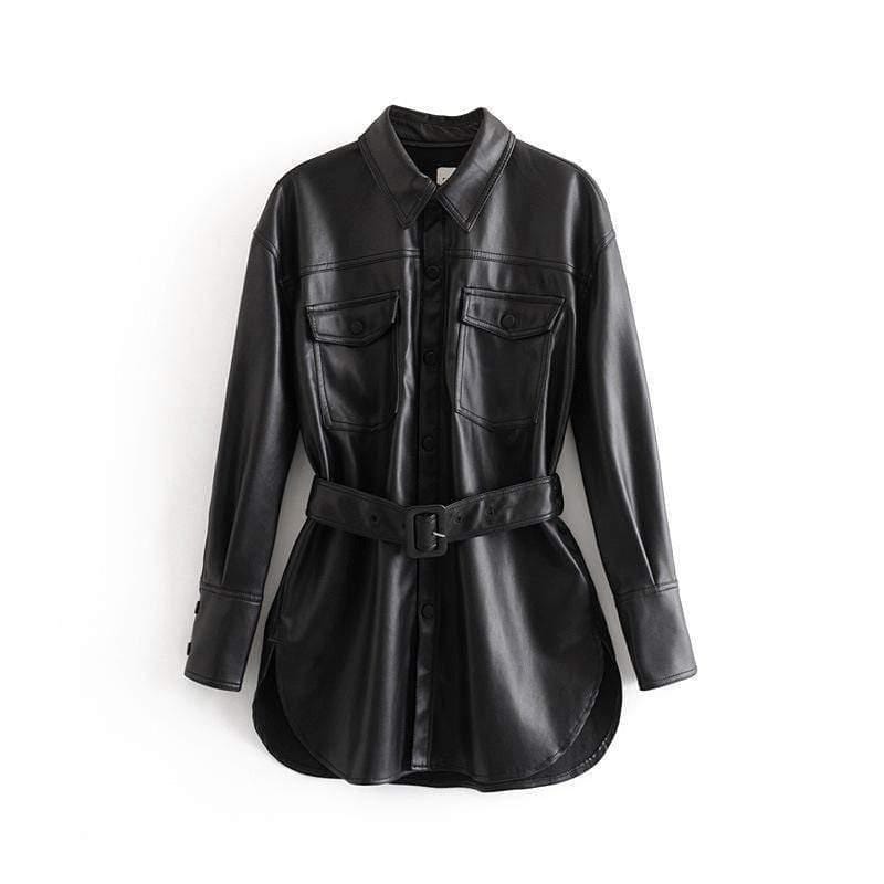 ezy2find women's leather jackets Black / M Medium and long PU leather top
