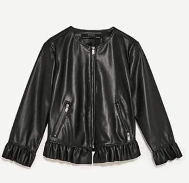 ezy2find women's leather jackets Black / M Ruffle cropped round-neck leather jacket