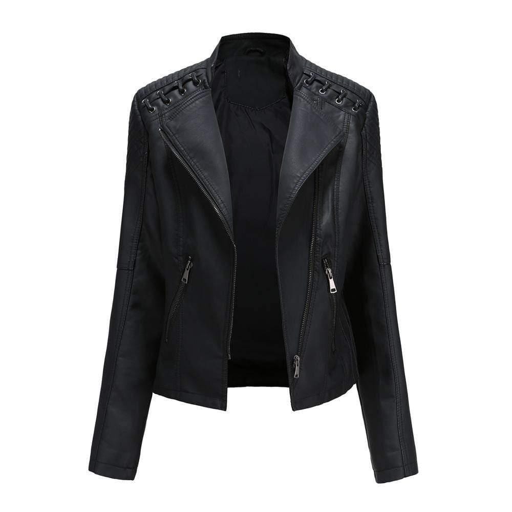 ezy2find women's leather jackets Black / M Spring and Autumn Leather Thin Ladies Motorcycle Suit