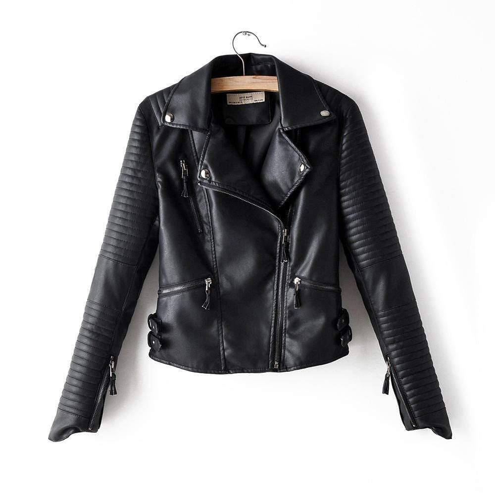 ezy2find women's leather jackets Black / S Irregular cuff motorcycle leather jacket