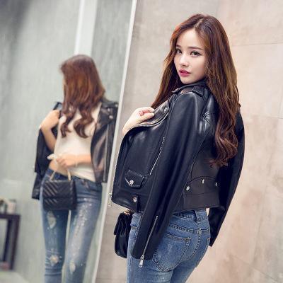 ezy2find women's leather jackets Black / XL 2020 motorcycle leather female short pu leather lapel jacket spring and autumn slim slim women's European and American leather jacket women's clothing