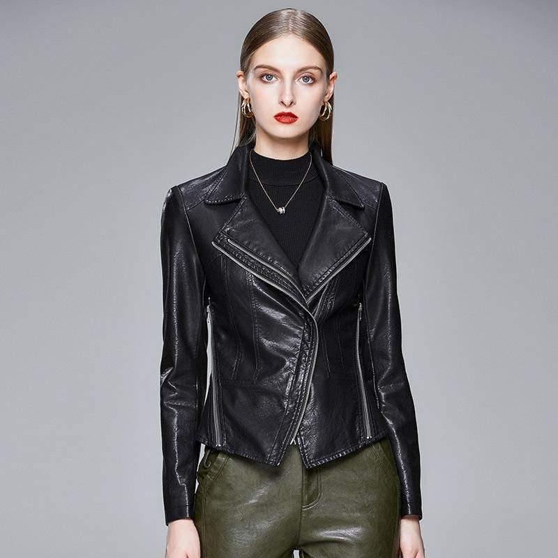 ezy2find women's leather jackets Black / XL Slim-fit trendy PU ladies jacket leather jacket