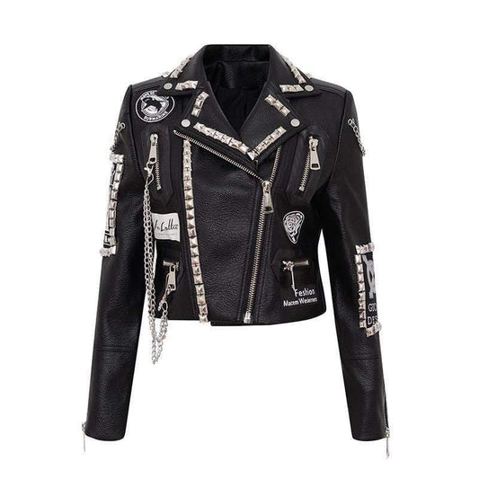 ezy2find women's leather jackets Black / XXL Rivet Short Fit Motorcycle Leather Girl