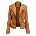 ezy2find women's leather jackets Camel / 3XL Spring and Autumn Leather Thin Ladies Motorcycle Suit