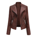 ezy2find women's leather jackets Coffee / M Spring and Autumn Leather Thin Ladies Motorcycle Suit