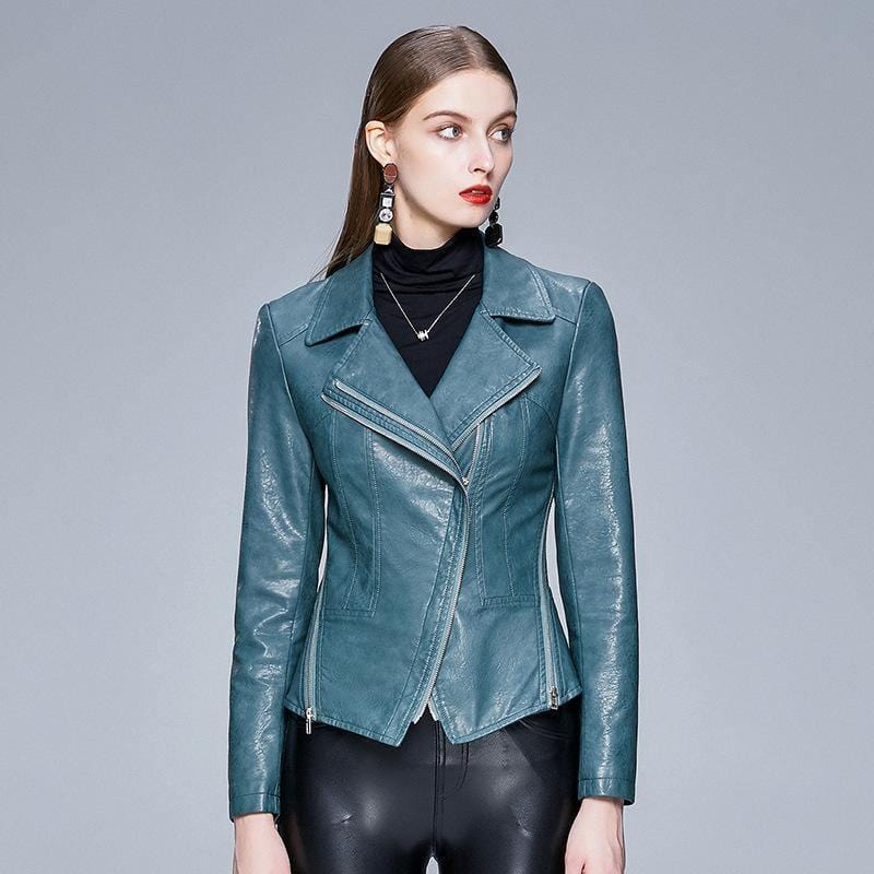 ezy2find women's leather jackets Green / L Slim-fit trendy PU ladies jacket leather jacket