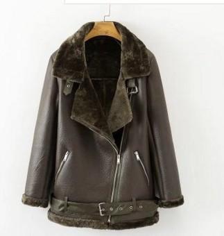 ezy2find women's leather jackets Green / S New Winter Fashion High Quality Artificial Fur Zipper Coat Pockets Warm Couples Sashes Leather Jackets Woman