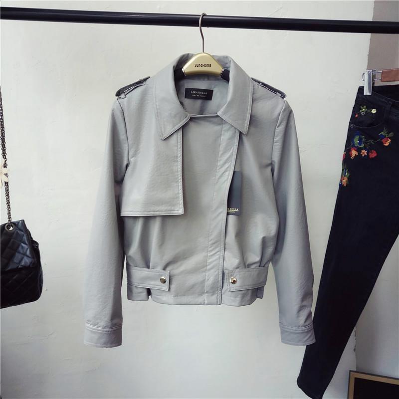 ezy2find women's leather jackets Grey / S Spring new slim lapel short PU female jacket jacket leather