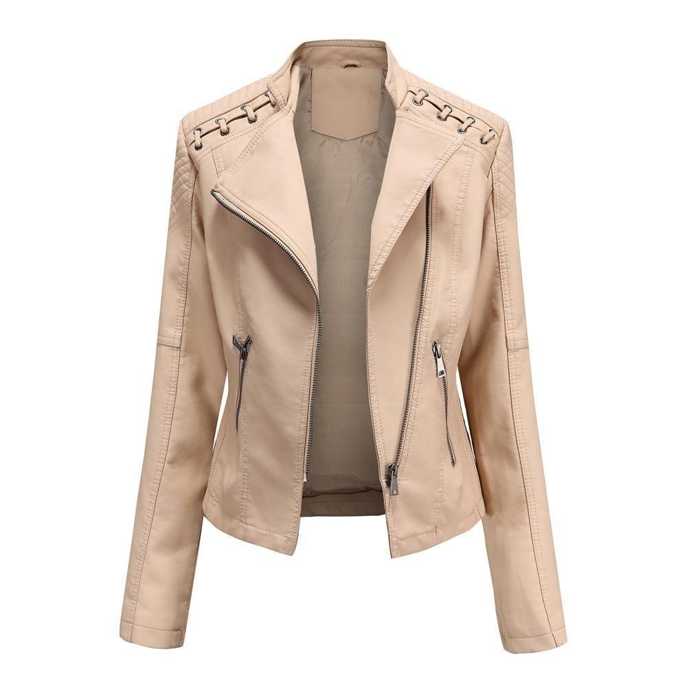 ezy2find women's leather jackets Khaki / 3XL Spring and Autumn Leather Thin Ladies Motorcycle Suit