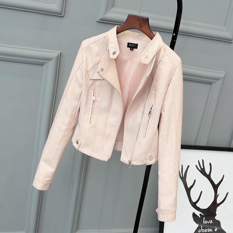 ezy2find women's leather jackets Pink / L Women's short leather jacket for new motorcycle