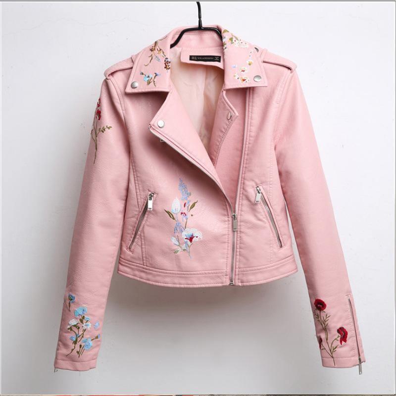 ezy2find women's leather jackets Pink / M Loose leather jacket