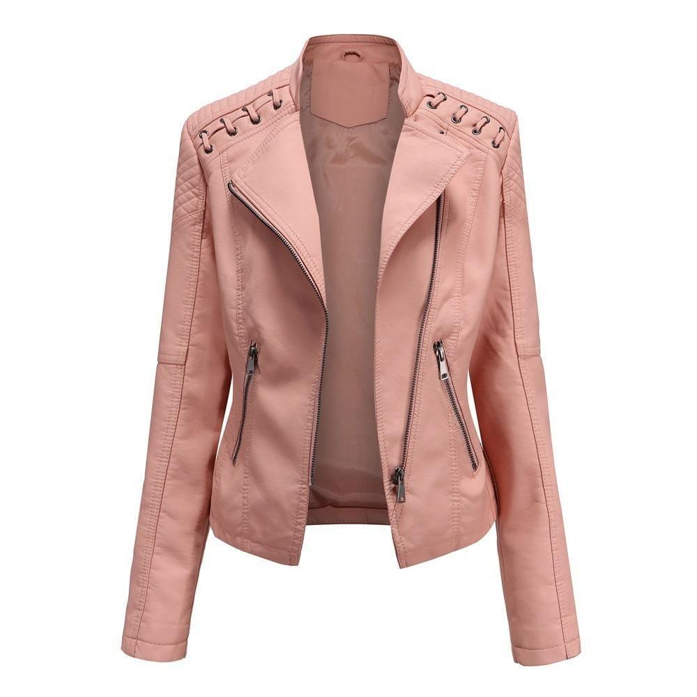 ezy2find women's leather jackets Pink / XXL Spring and Autumn Leather Thin Ladies Motorcycle Suit