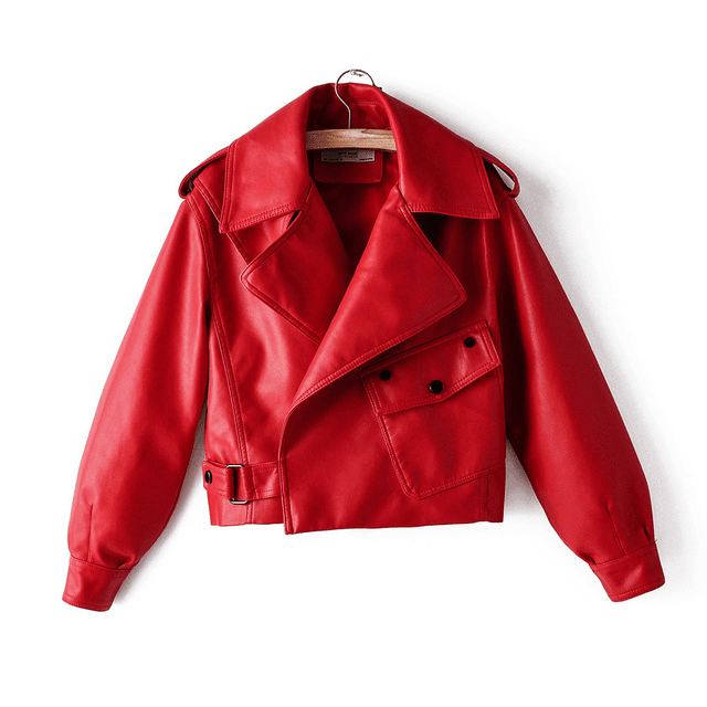 ezy2find women's leather jackets Red / L Women's PU Leather Jacket with Short Washed Leather Jacket