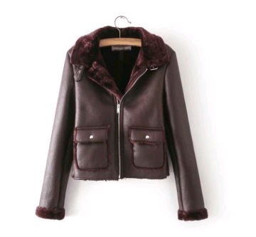 ezy2find women's leather jackets Red wine / XL Women's leather short paragraph 2020 European and American women's fur one women's leather jacket coat plush thick pu leather