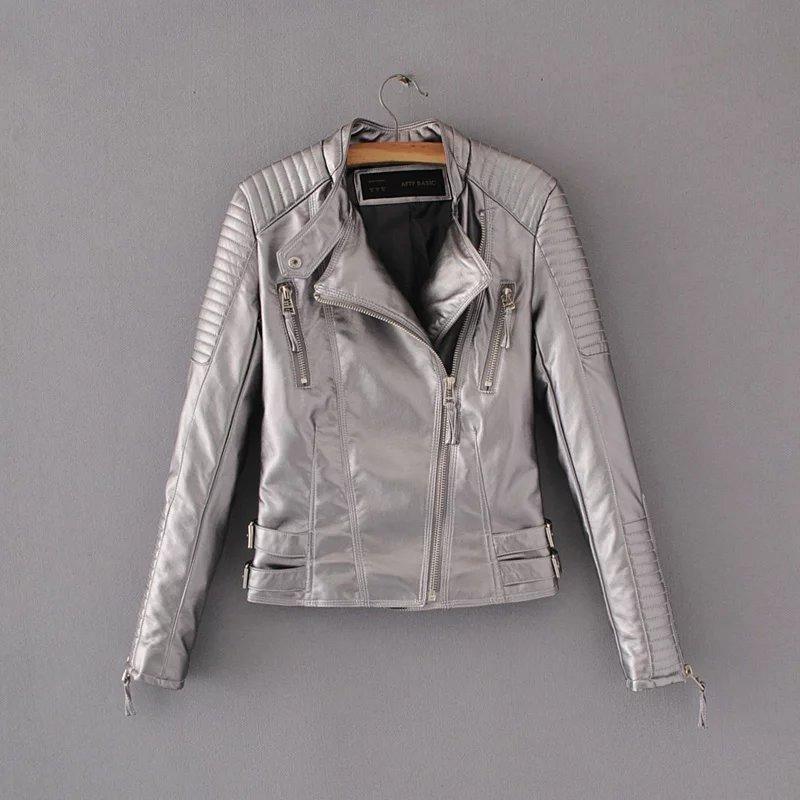 ezy2find women's leather jackets Slvery / M Locomotive PU leather clothing