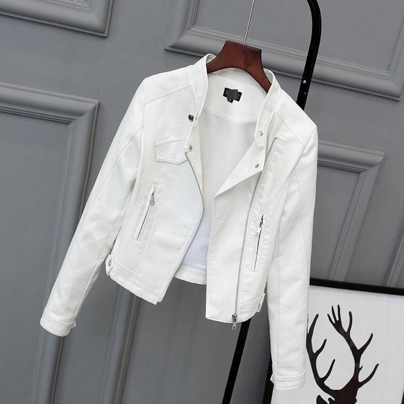 ezy2find women's leather jackets White / L Women's short leather jacket for new motorcycle