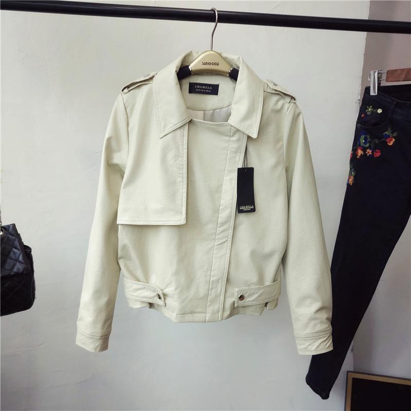 ezy2find women's leather jackets White / M Spring new slim lapel short PU female jacket jacket leather