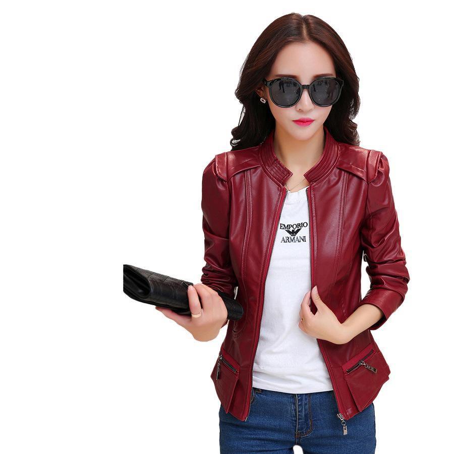 ezy2find women's leather jackets Wine Red / M Locomotive leather jacket