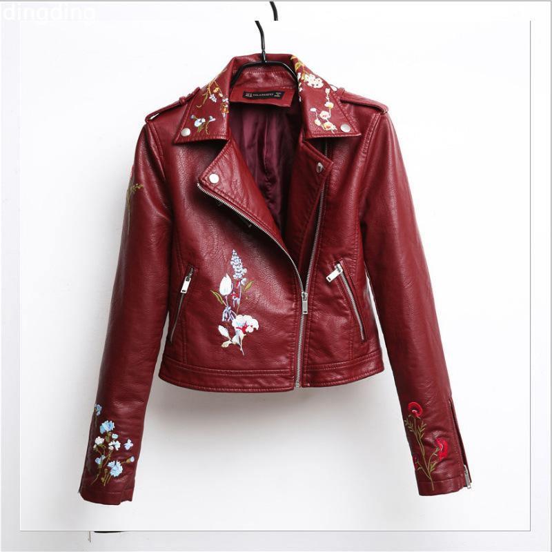 ezy2find women's leather jackets Wine Red / M Loose leather jacket