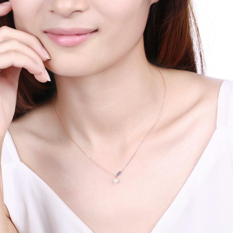 ezy2find Women's Necklace White 14K Rose Gold Jewelry New Korean Pearl Necklace Pendant all-match gold custom simple and elegant fashion wholesale