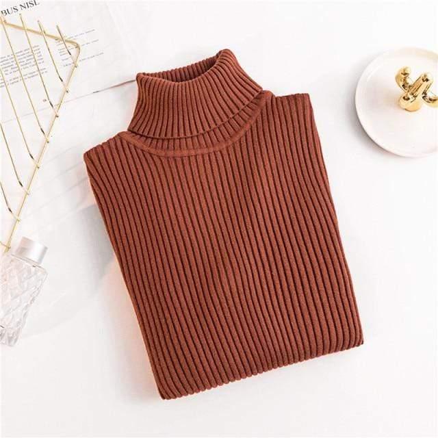 ezy2find women's pullover L / United States / dark khaki-31 2021 Autumn Women Long sleeve Knitted fold over Turtleneck Ribbed Pull Sweater Soft Warm Femme Jumper Pullover Clothes