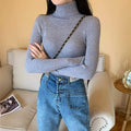 ezy2find women's pullover L / United States / gray-31 2021 Autumn Women Long sleeve Knitted fold over Turtleneck Ribbed Pull Sweater Soft Warm Femme Jumper Pullover Clothes