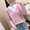 ezy2find women's pullover One Size / Pink TuangBiang Fake Two-Piece Polo Collar Knitted Tops Women 2021 Autumn Winter Patchwork Pullovers Female Mercerized Cotton Jumpers
