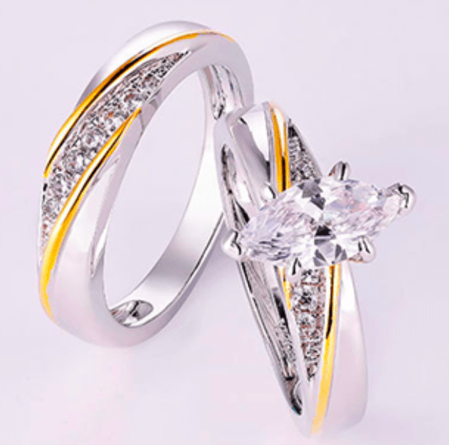 ezy2find women's ring US6 925 Sterling Silver Princess Cut White CZ Bridal Engagement Wedding Ring Set