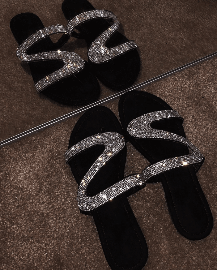ezy2find women's sandals Black / 40 Diamond flat sandals slippers