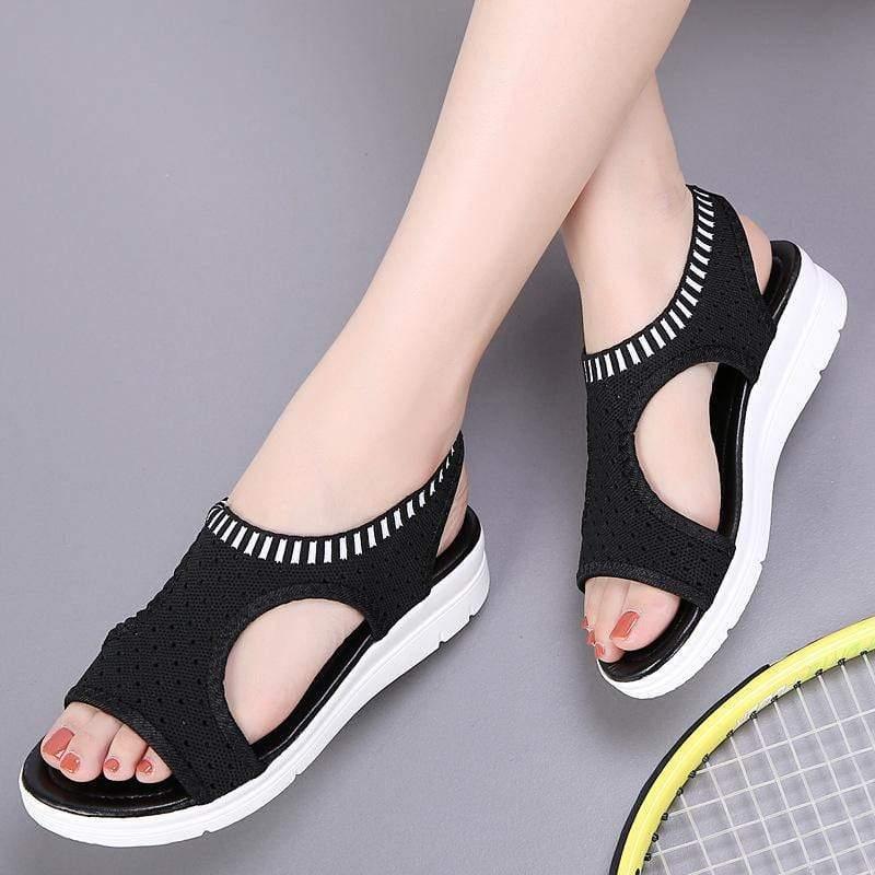 ezy2find women's sandals black / 40 Women's thick-bottomed fishnet mesh sandals