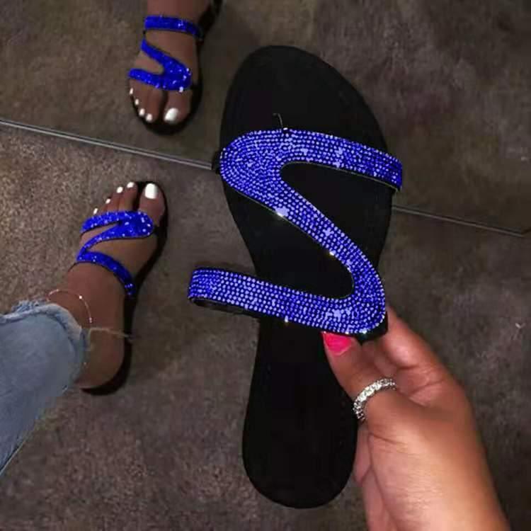 ezy2find women's sandals Blue / 42 Diamond flat sandals slippers