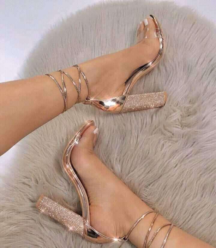 ezy2find women's sandals Champagne gold / 40 High-heeled women's shoes rhinestones thick with straps with transparent sandals