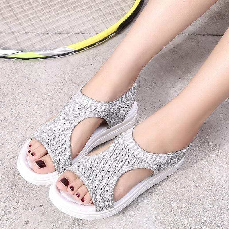 ezy2find women's sandals gray / 39 Women's thick-bottomed fishnet mesh sandals