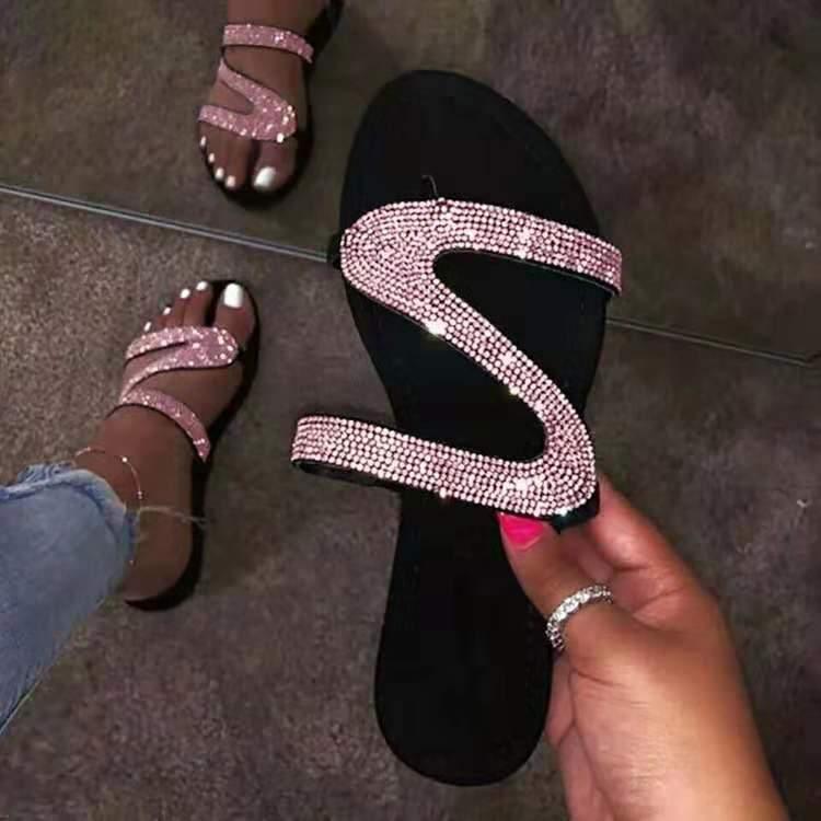 ezy2find women's sandals Pink / 36 Diamond flat sandals slippers