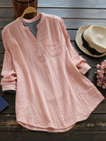 ezy2find Women's Shirts 10 / Pink Women Solid Color Long Sleeve Button Pocket V-Neck Cotton Shirts