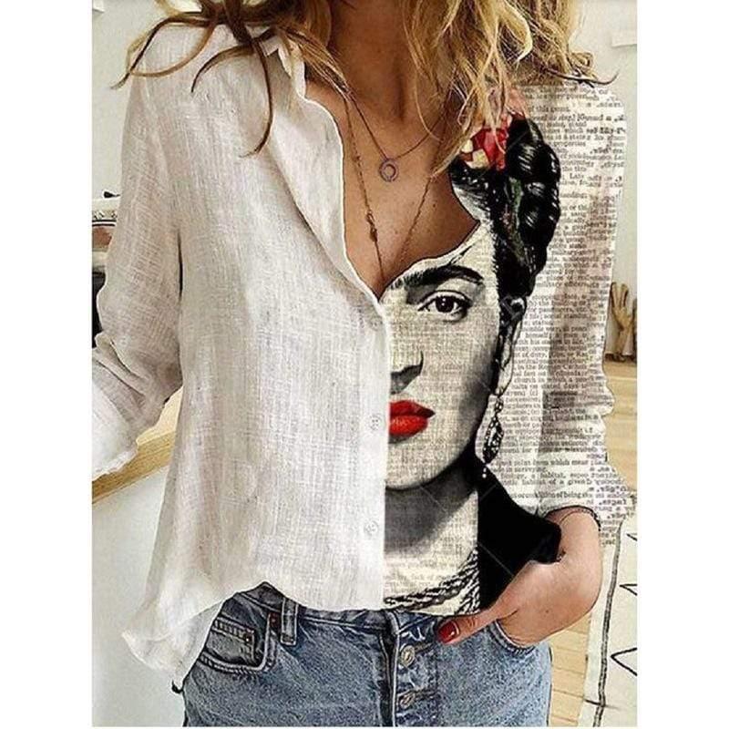 ezy2find Women's Shirts B / S Women's Autumn And Winter New Positioning Printing Long-Sleeved Buttoned Professional Shirt