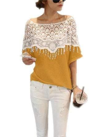 ezy2find Women's Shirts Casual Women Lace Crochet Hollw Out Batwing Sleeve Blouse