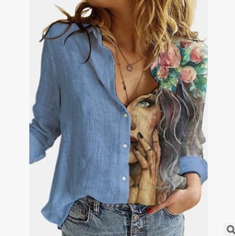 ezy2find Women's Shirts G / S Women's Autumn And Winter New Positioning Printing Long-Sleeved Buttoned Professional Shirt