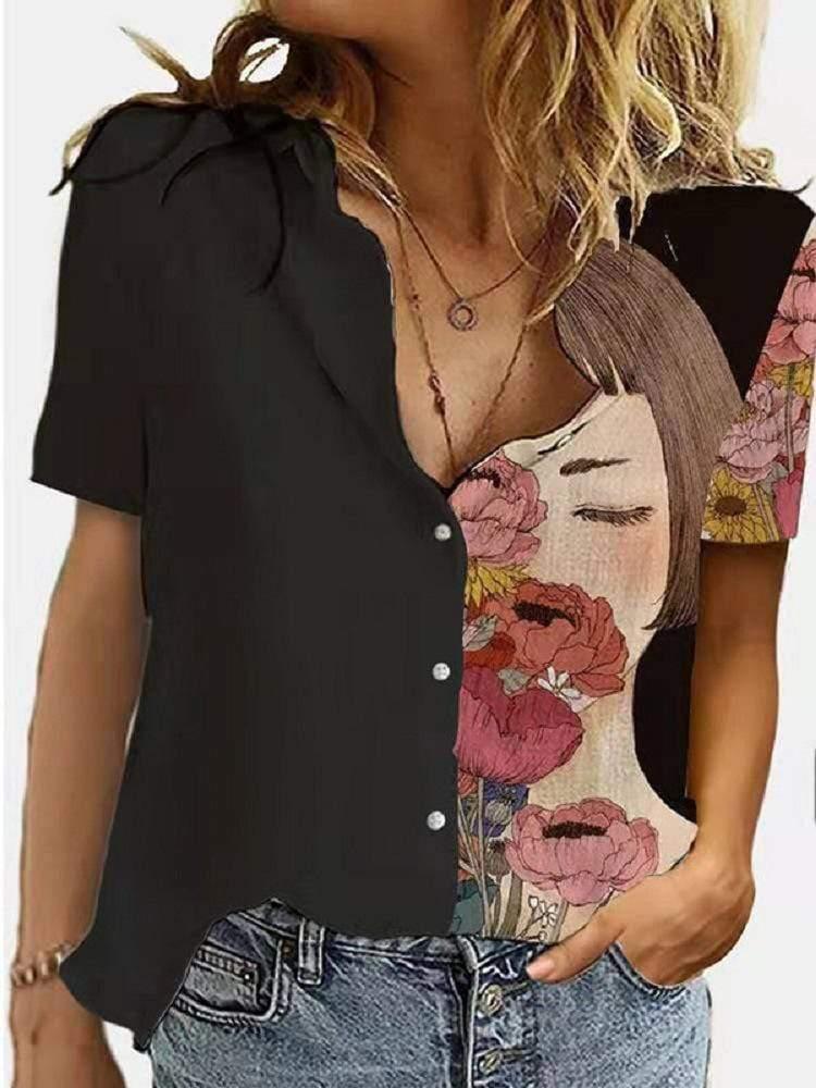 ezy2find Women's Shirts J / S Women's Autumn And Winter New Positioning Printing Long-Sleeved Buttoned Professional Shirt
