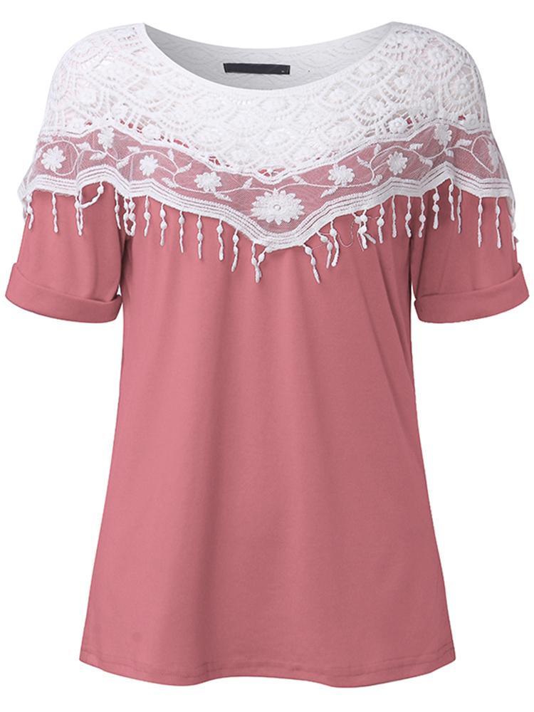 ezy2find Women's Shirts M / Watermelon Red Casual Women Lace Crochet Hollw Out Batwing Sleeve Blouse