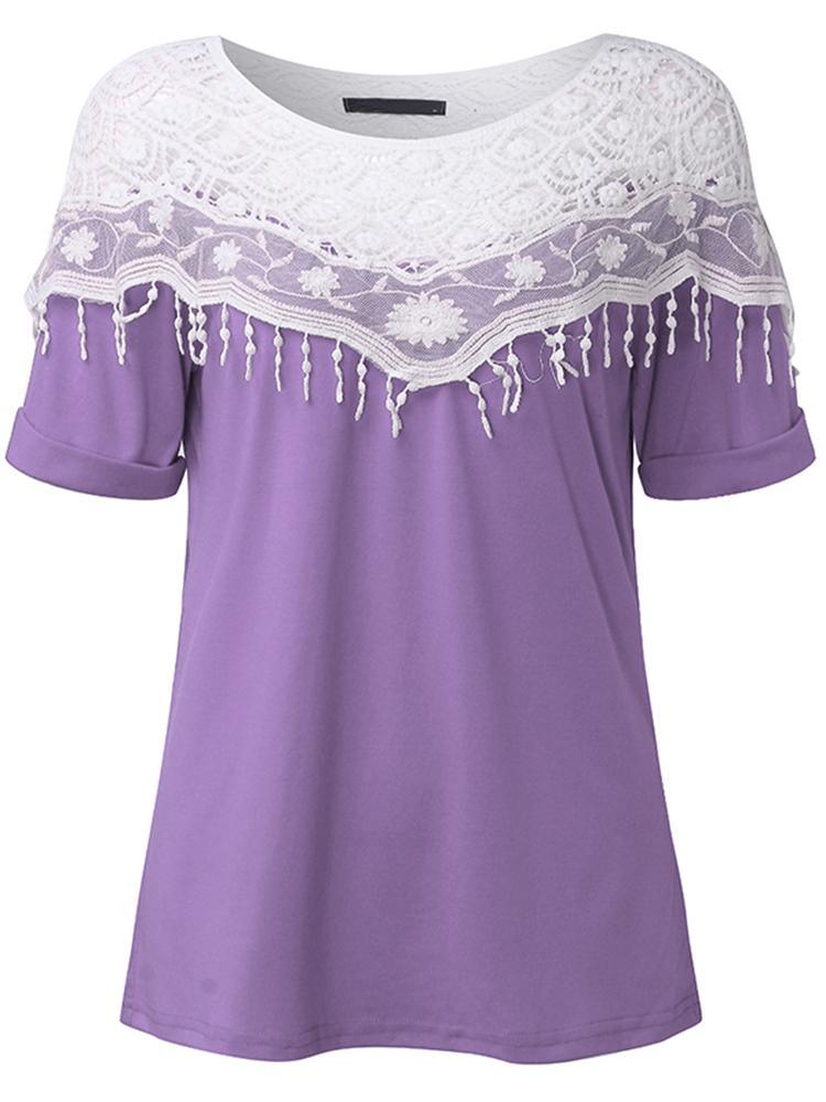 ezy2find Women's Shirts Purple / S Casual Women Lace Crochet Hollw Out Batwing Sleeve Blouse