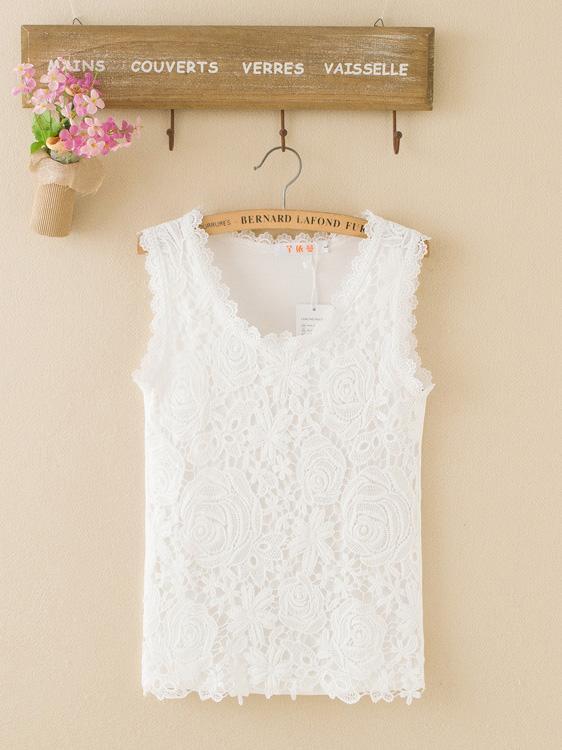 ezy2find Women's Shirts White / 16 Floral Crochet Lace Tank Tops
