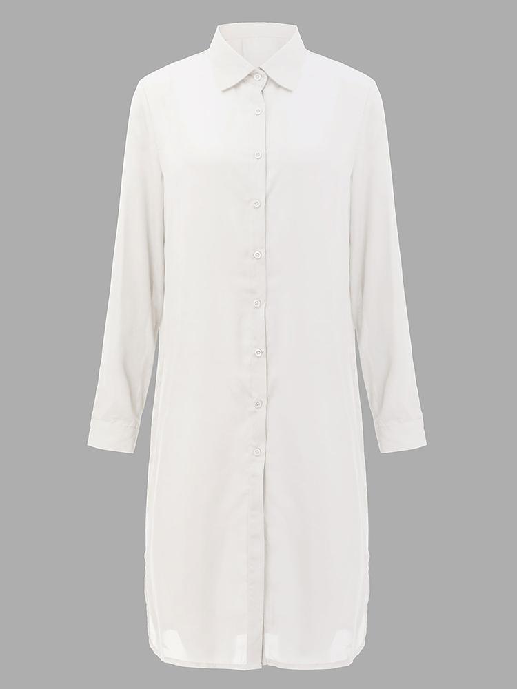 ezy2find Women's Shirts White / M Sexy Women Long Sleeve Split Sheer Chiffon Shirt Tunic Blouse