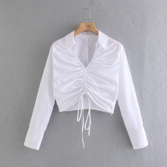 ezy2find Women's Shirts White / XS Short Shirt With Solid Folds