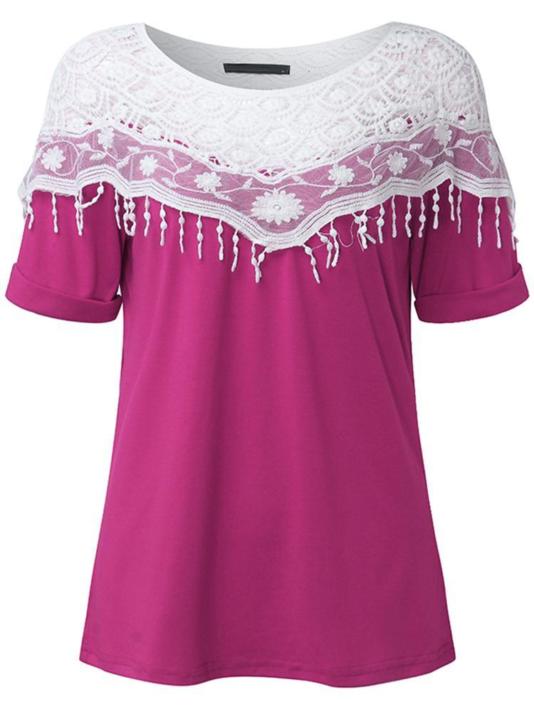 ezy2find Women's Shirts XL / Rose Casual Women Lace Crochet Hollw Out Batwing Sleeve Blouse